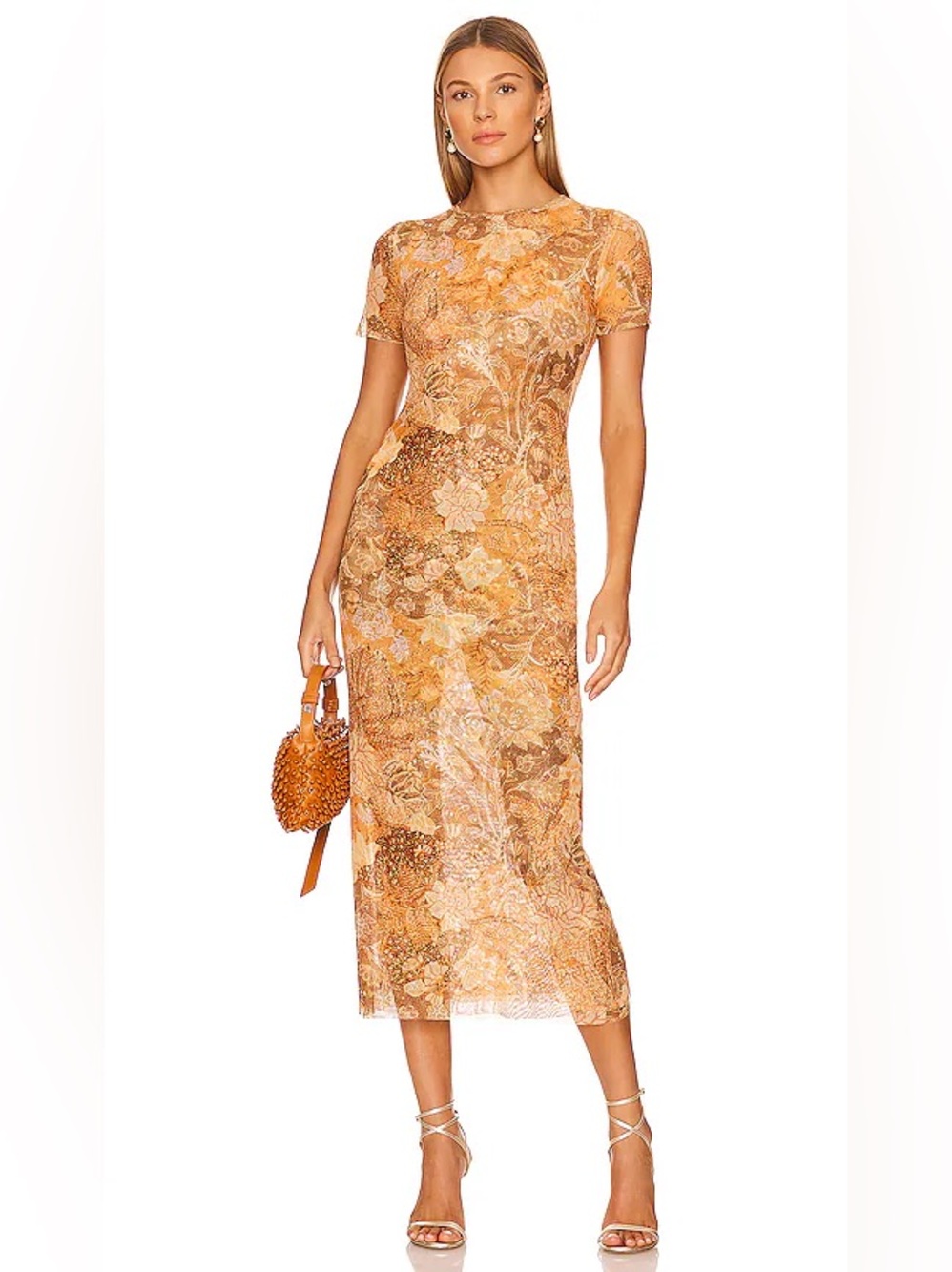 Misa Los Angeles Vanessa Golden Baltic Mesh Maxi Dress size S